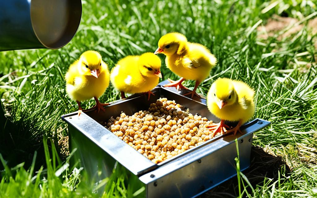 Feeding baby chicks