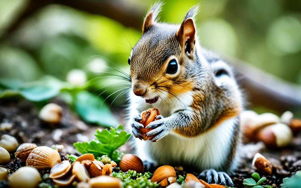 baby squirrel feeding nuts and seeds